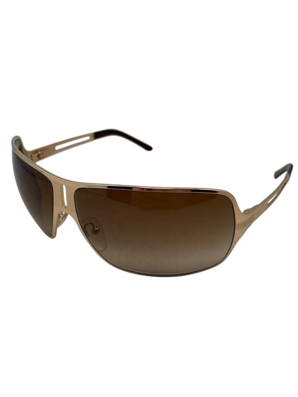 Prada Sunglasses Vintage Shield Shiny Gold Brown Eyewear
